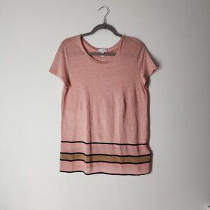 ESCADA Sport Linen Silk trim striped hem t-shirt blouse top rose pink striped M